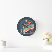 Retro Cat Astronaut Cosmic Space Illustration Runde Wanduhr (Zuhause)