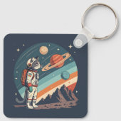 Retro Cat Astronaut Cosmic Space Illustration Schlüsselanhänger (Rückseite)