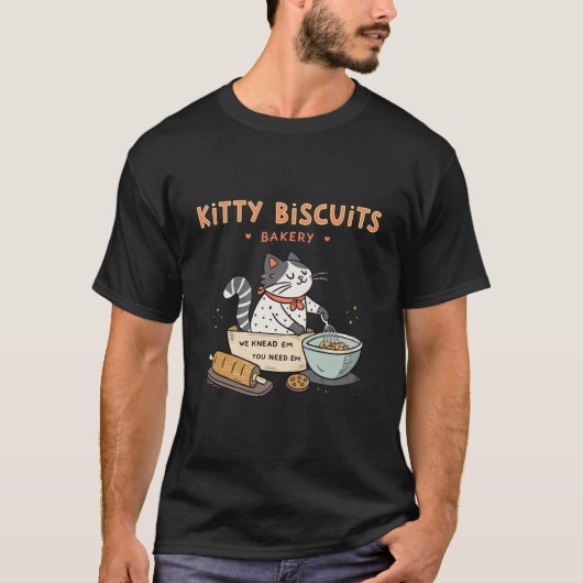 Retro Cat Bakery Fun Kitty Kneading Biscuits T-Shirt (Vorderseite)
