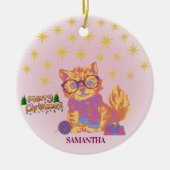 Retro Cat Ceramic Christmas Ornament (Vorne)