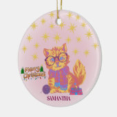 Retro Cat Ceramic Christmas Ornament (Links)