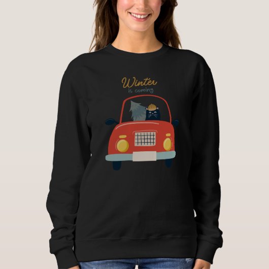 Retro Cat Driving Funny Classic Style Winter Sweatshirt (Vorderseite)