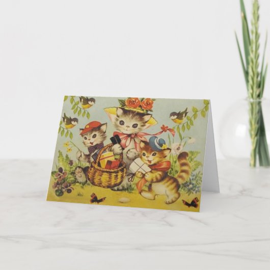 Retro Cat Family Outing Note Card Karte (Vorderseite)