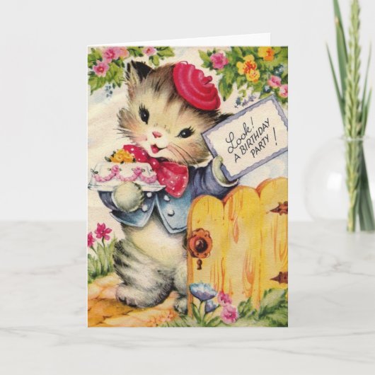 Retro Cat Geburtstagsparty Einladung (Vorderseite)