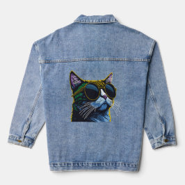 Retro Cat: Gelber Brillenkarm Jeansjacke