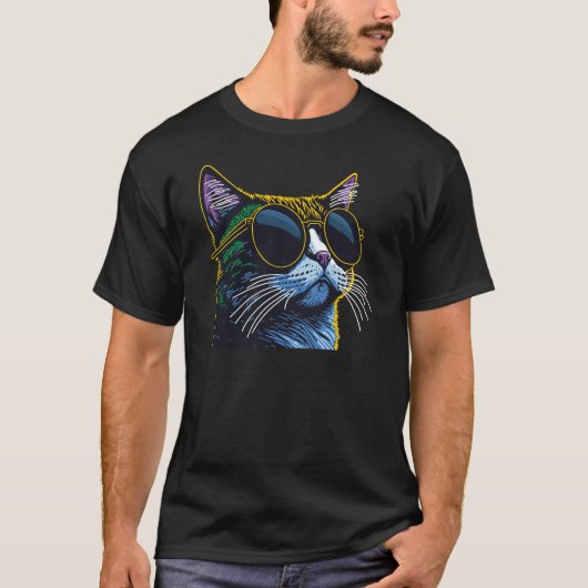Retro Cat: Gelber Brillenkarm T-Shirt (Vorderseite)