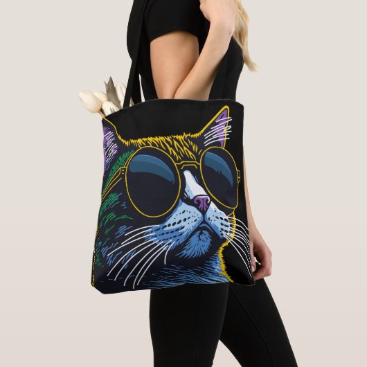 Retro Cat: Gelber Brillenkarm Tasche (Von Nahem)