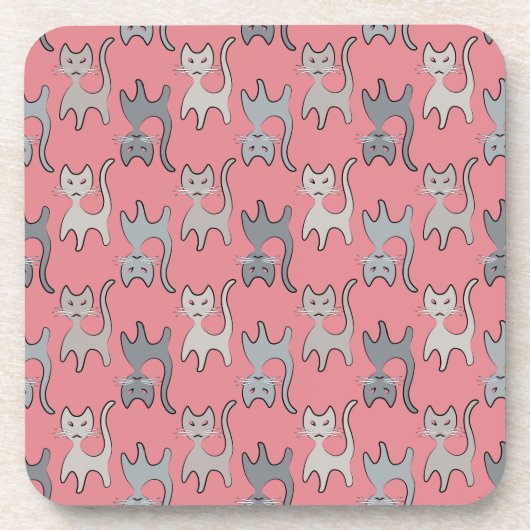 Retro Cat Grafisches Muster Grau Getränkeuntersetzer (Vorderseite)
