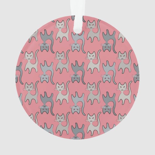 Retro Cat Grafisches Muster Grau Ornament (Rückseite)