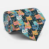 Retro Cat Graphic Custom Necktie Krawatte (Gerollt)