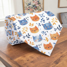 Retro Cat Graphic Custom Necktie