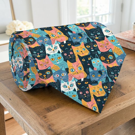 Retro Cat Graphic Custom Necktie Krawatte