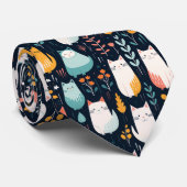 Retro Cat Graphic Custom Necktie Krawatte (Gerollt)