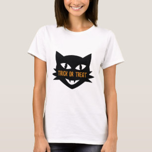 Retro Cat Halloween Trick oder Trete T-Shirt