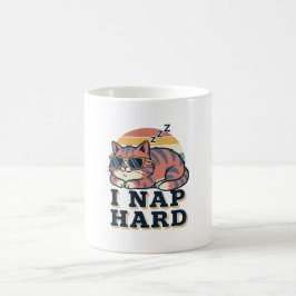 Retro Cat I Nap Hard White Coffee Mug Kaffeetasse