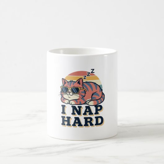 Retro Cat I Nap Hard White Coffee Mug Kaffeetasse (Mittel)