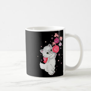 Retro Cat Kitten Plays mit rosa Weihnachtsnamen Kaffeetasse