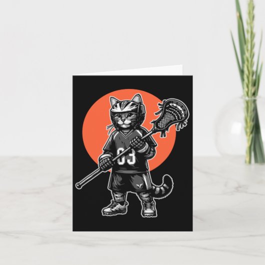 Retro Cat Lacrosse Player Vintag 90er Karte (Vorderseite)