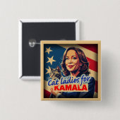Retro Cat Lady Kamala Button (Vorne & Hinten)