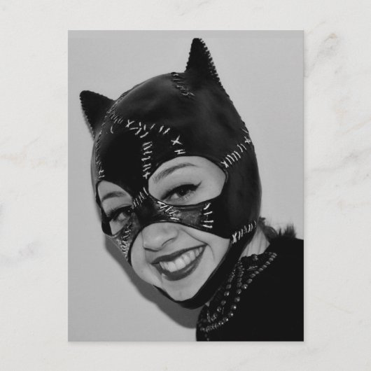 RETRO CAT LADY LEATHER MASK POSTCARD POSTKARTE (Vorderseite)