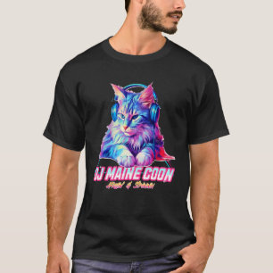 Retro Cat mit Kopfhörer Musik DJ Maine Coon Cat T-Shirt