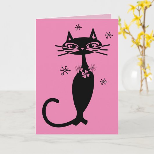 RETRO CAT MUTTER'S DAY CARD KARTE (Gelbe Blume)