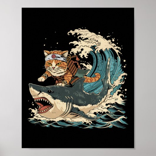 Retro Cat Ninja Süße Tier Kitten TierHallowee Poster (Vorne)