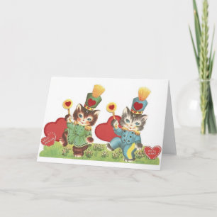Retro Cat Parade Valentine's Day Card Feiertagskarte