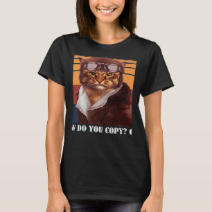 Retro Cat Pilot MEOW Kitty Owner Pelz Elterntier 4 T-Shirt