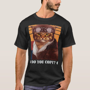 Retro Cat Pilot MEOW Kitty Owner Pelz Elterntier 4 T-Shirt