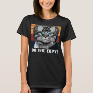 Retro Cat Pilot MEOW Kitty Owner Pelz Elterntier T-Shirt
