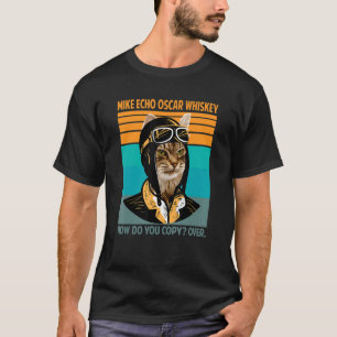 Retro Cat Pilot Meow Kitty Owner Pelz Elterntier T-Shirt