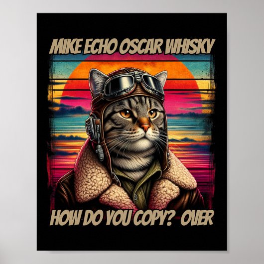 Retro Cat Pilot Mike Echo Oscar Whisky M.e.w Poster (Vorne)
