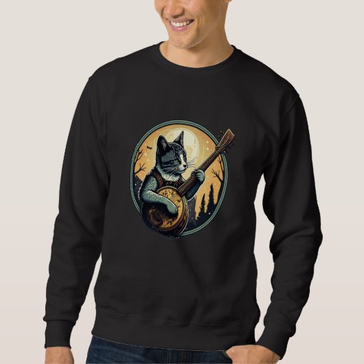 Retro Cat Playing Banjo Cute Kitten Banjo Player C Sweatshirt (Vorderseite)