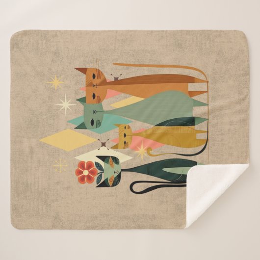 Retro Cat Sherpa Blanket, Retro Sherpadecke (Vorderseite (Horizontal))