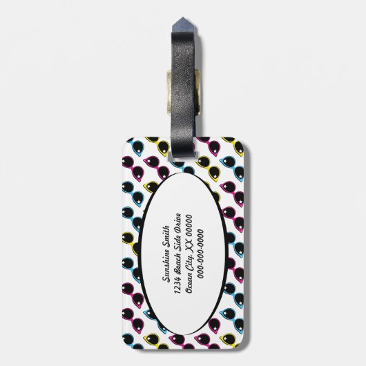 Retro Cat Sonnenbrille Muster Gepäckanhänger (Rückseite vertikal)