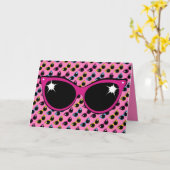 Retro Cat Sonnenbrille Muster mit Rosa Karte (Gelbe Blume)