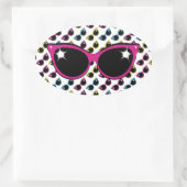 Retro Cat Sonnenbrille Muster mit Rosa Ovaler Aufkleber (Tasche)