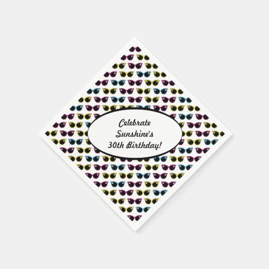 Retro Cat Sonnenbrille Muster Serviette (Ecke)