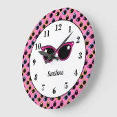 Retro Cat Sunglasses Pattern Pink Personalized Große Wanduhr (Winkel)