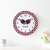 Retro Cat Sunglasses Pattern Pink Personalized Große Wanduhr (Zuhause)