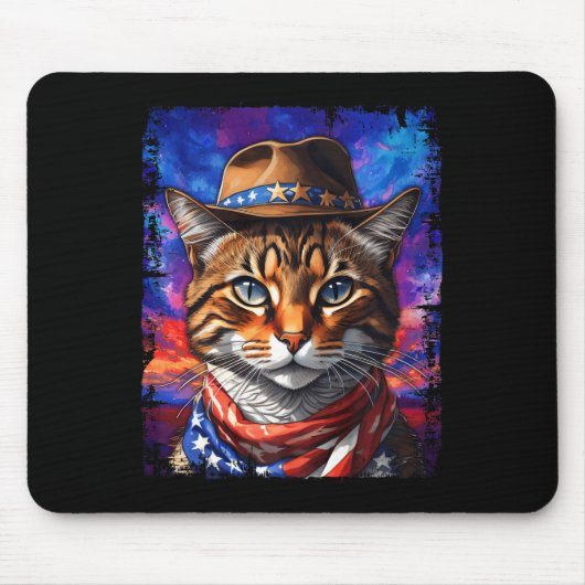 Retro Cat Usa American Flag Kitten Kitty Lover 4. Mousepad (Vorne)