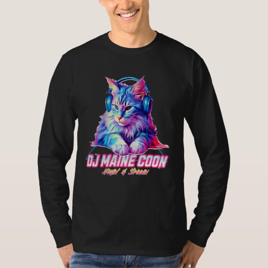Retro Cat with Headphones  Music DJ Maine Coon Cat T-Shirt (Vorderseite)