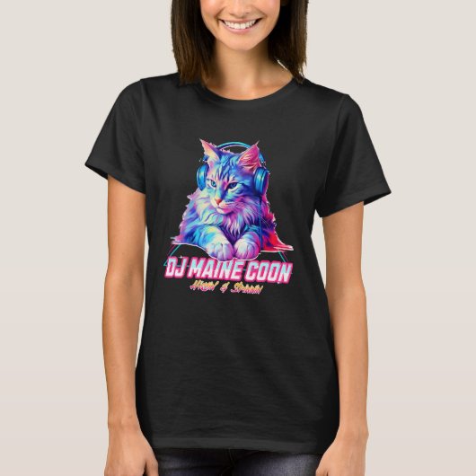 Retro Cat with Headphones  Music DJ Maine Coon Cat T-Shirt (Vorderseite)