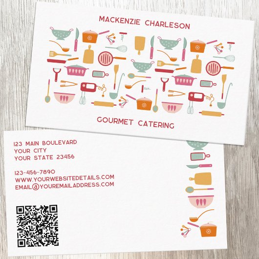 Retro-Catering-Bäckerei QR-Code Visitenkarte