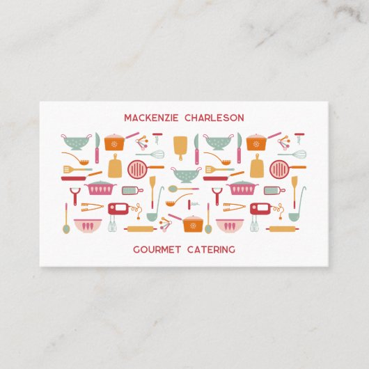 Retro-Catering-Bäckerei QR-Code Visitenkarte (Vorderseite)