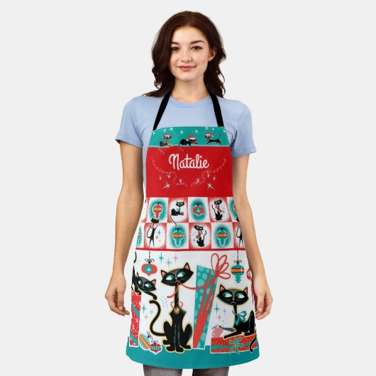 Retro Cats Christmas Apron- Customizable Schürze (Getragen)