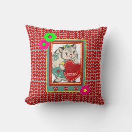 Retro "Cat's Meow" Valentines Kitty Throw Kissen