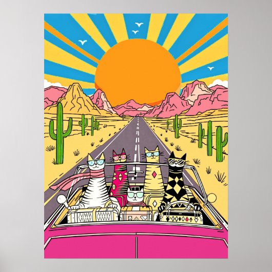 Retro Cats on Vacation Take a Road Trip Poster (Vorne)