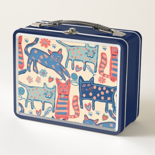 Retro Cats Print Metall Brotdose (Vorderseite)